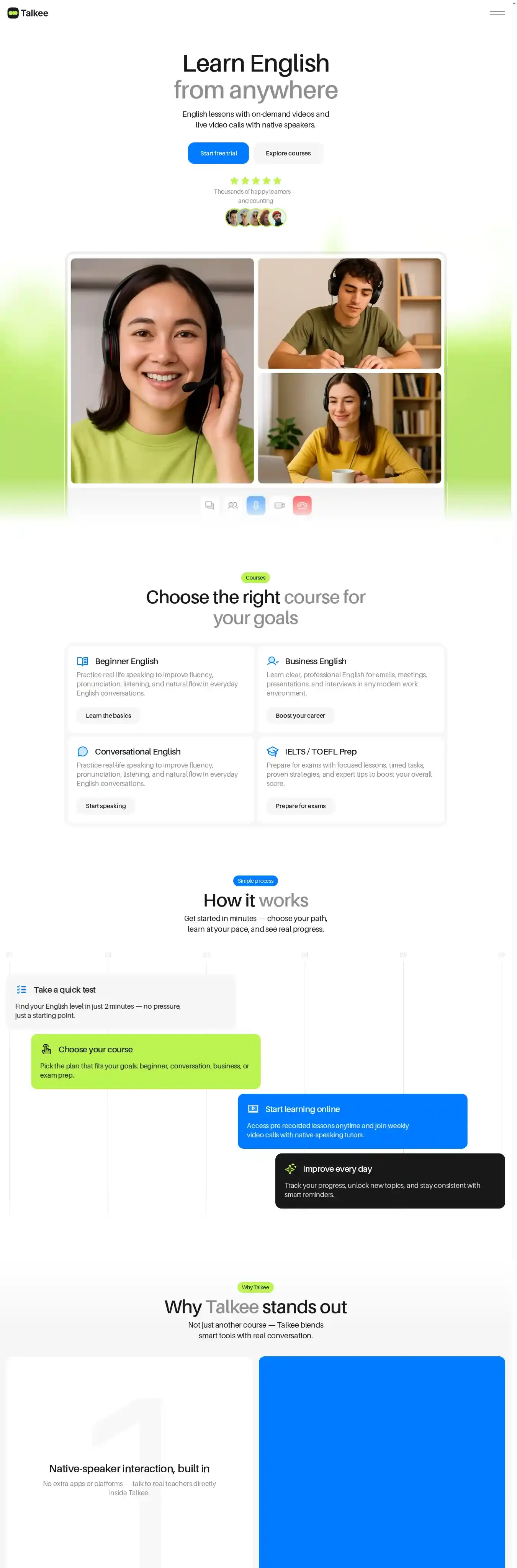 Talkee home page on desktop