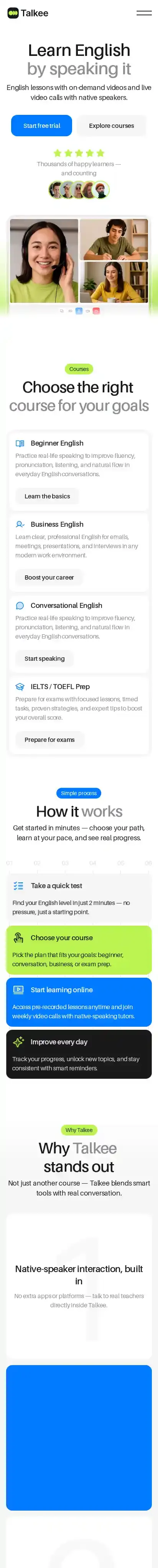 Talkee home page on mobile