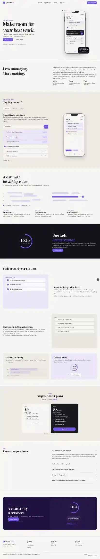 Talvendi Focus home page on mobile