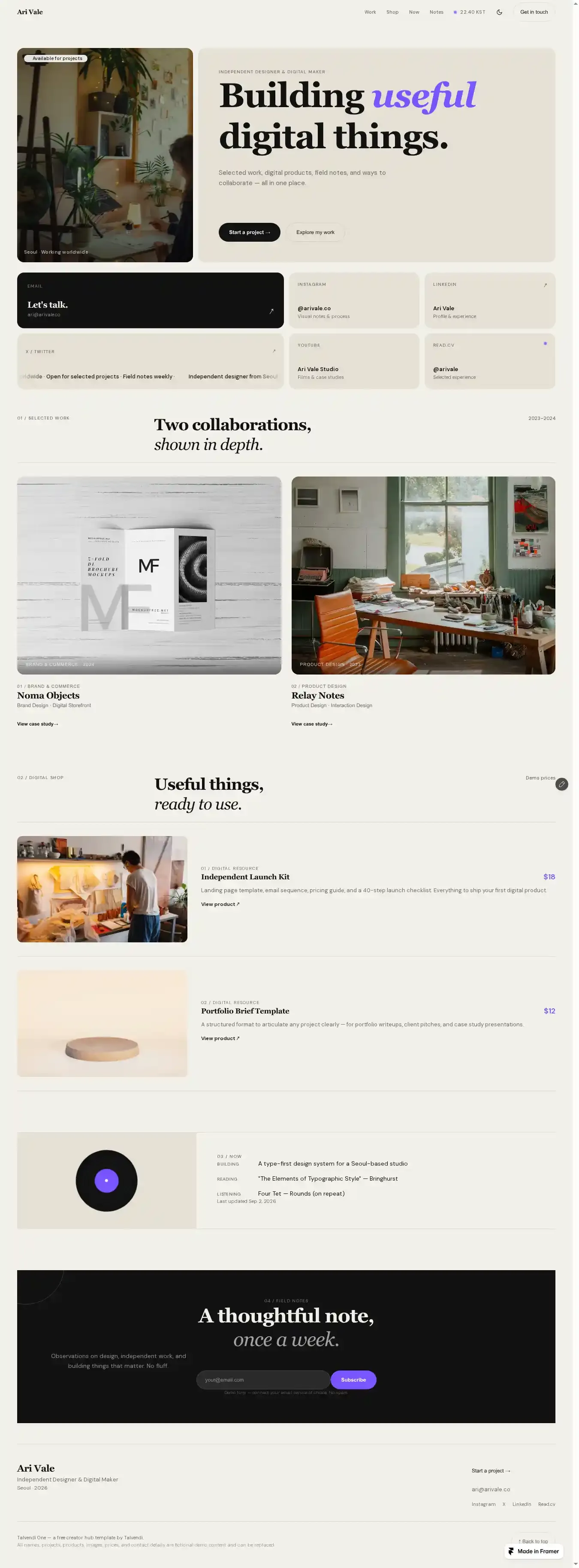 Talvendi One home page on desktop