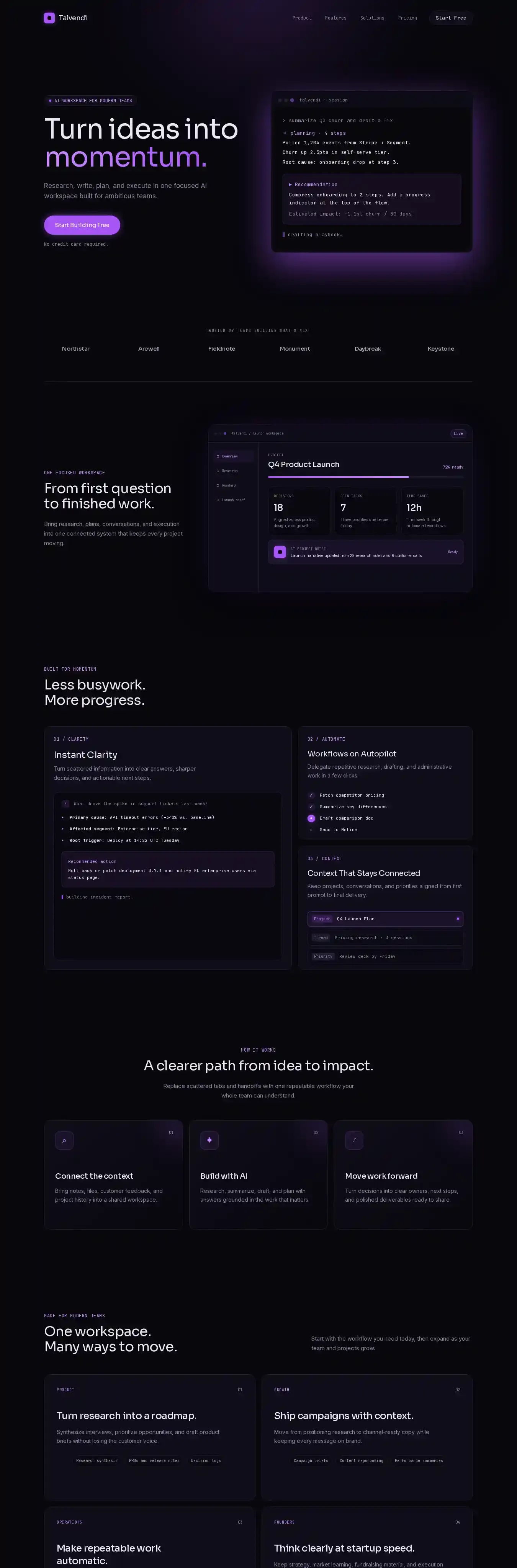 Talvendi home page on desktop