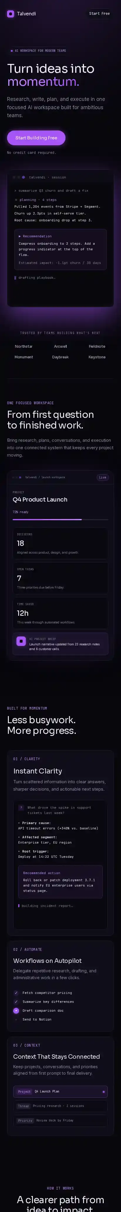 Talvendi home page on mobile