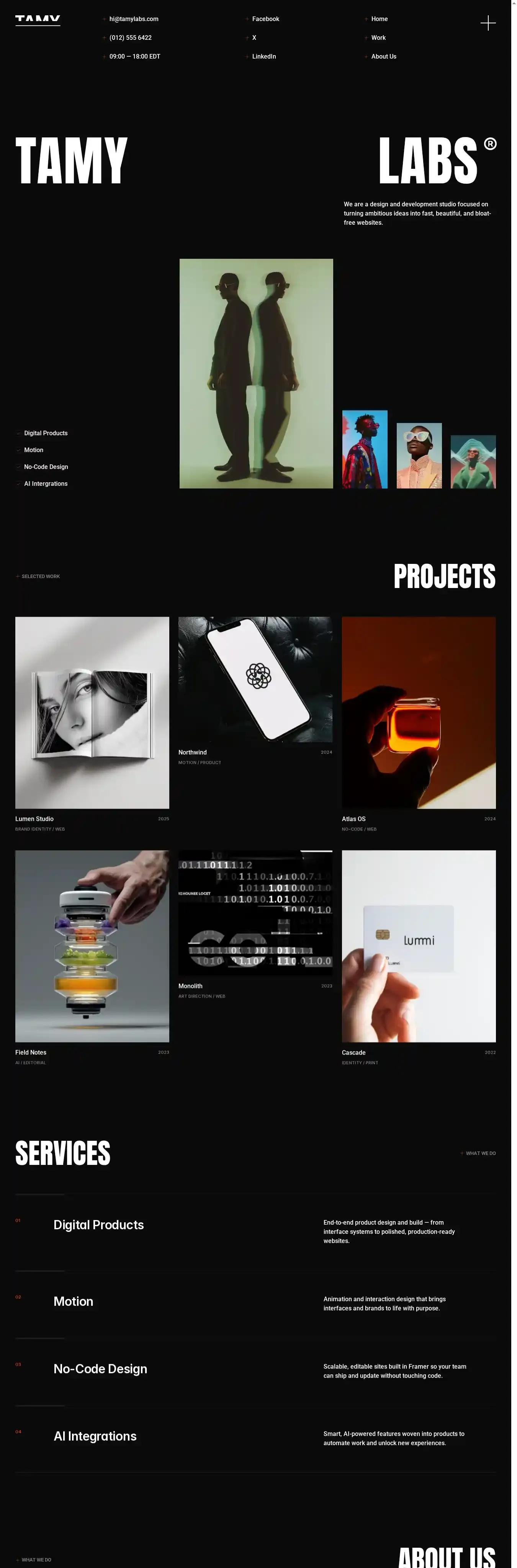 Tamy Labs home page on desktop