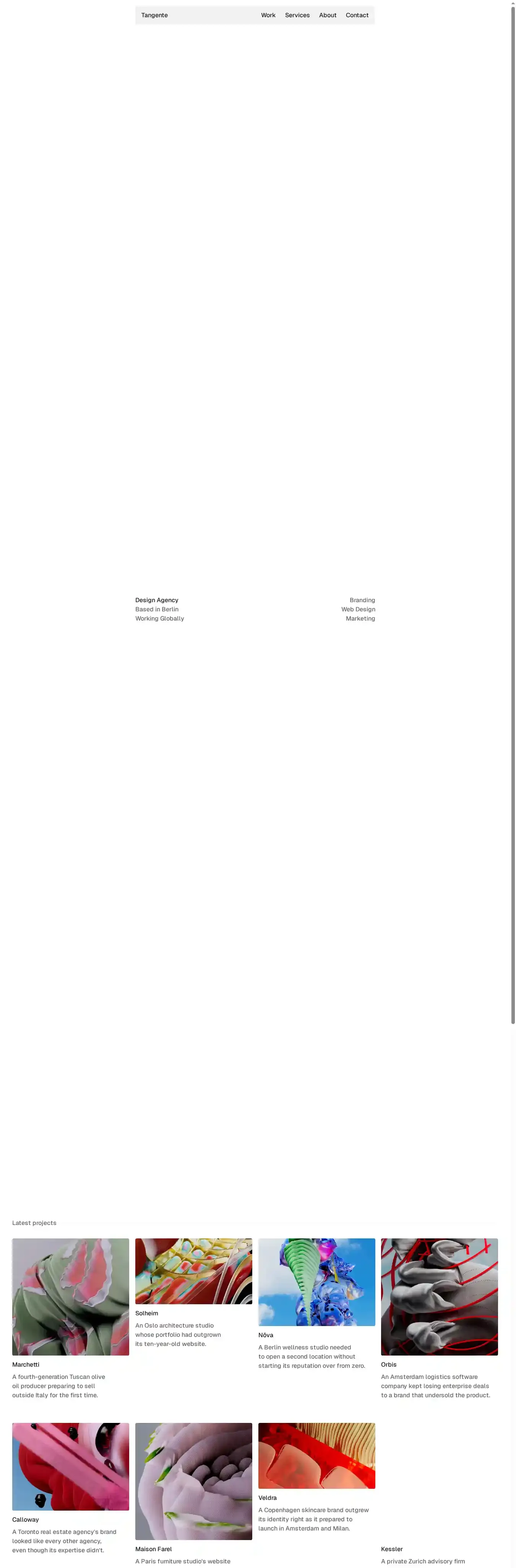 Tangente home page on desktop
