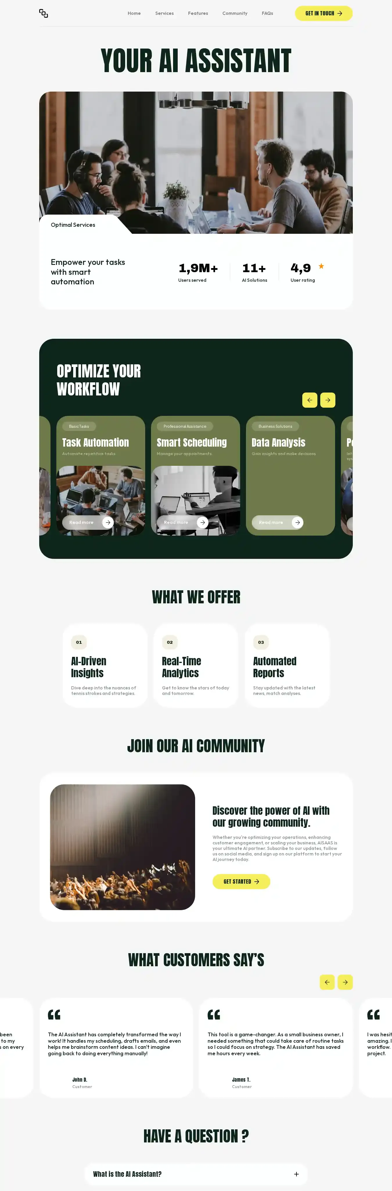 TaskAI home page on desktop