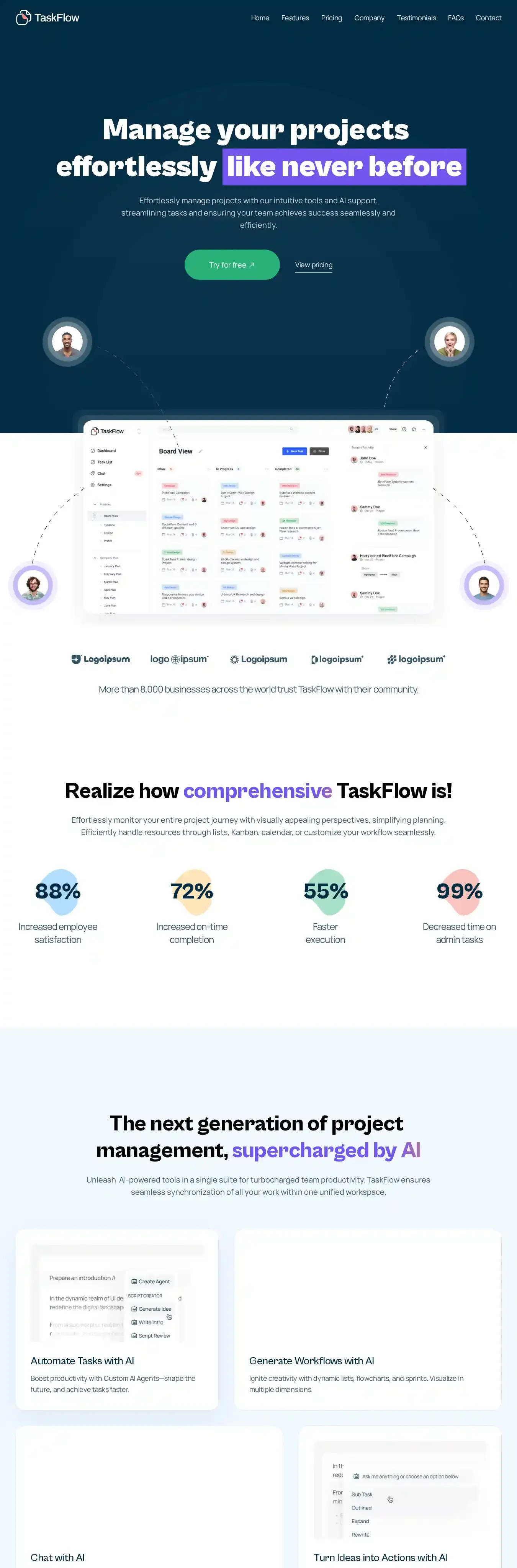 TaskFlow home page on desktop