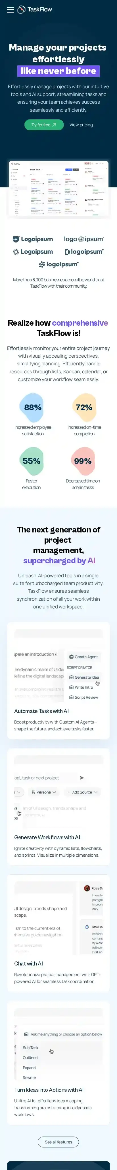 TaskFlow home page on mobile
