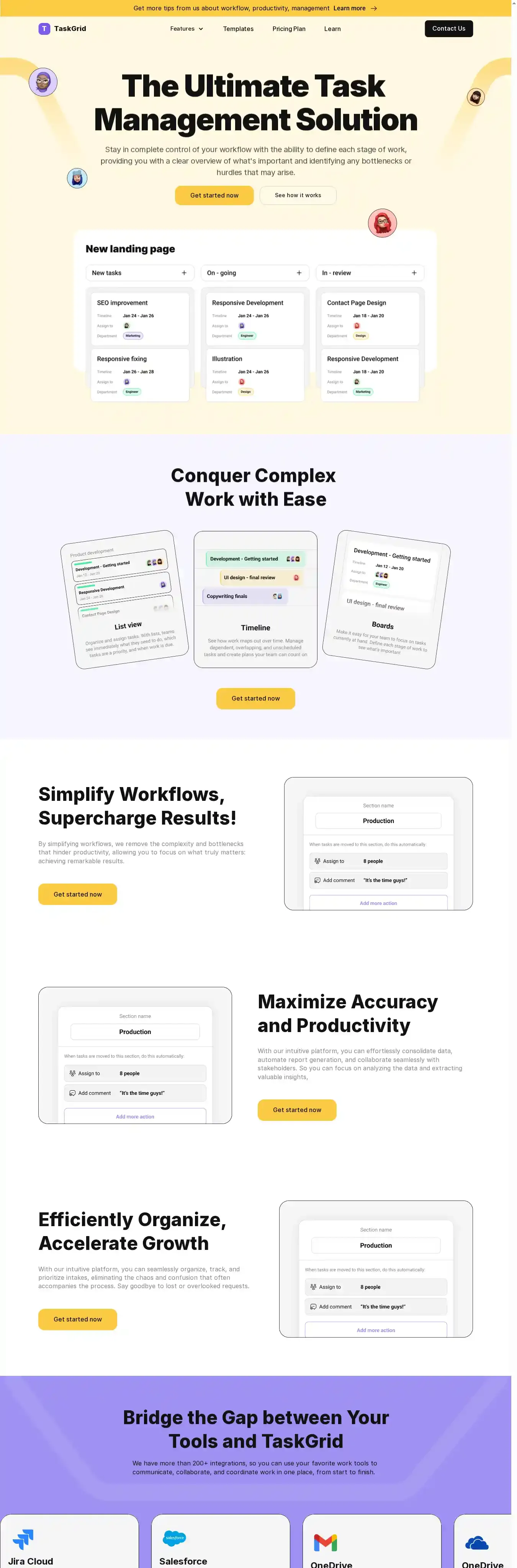 TaskGrid home page on desktop