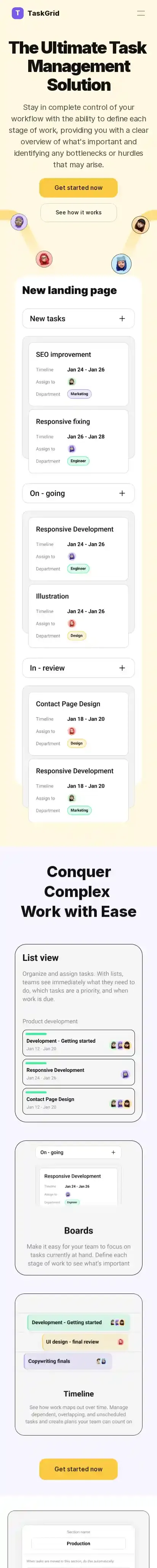 TaskGrid home page on mobile