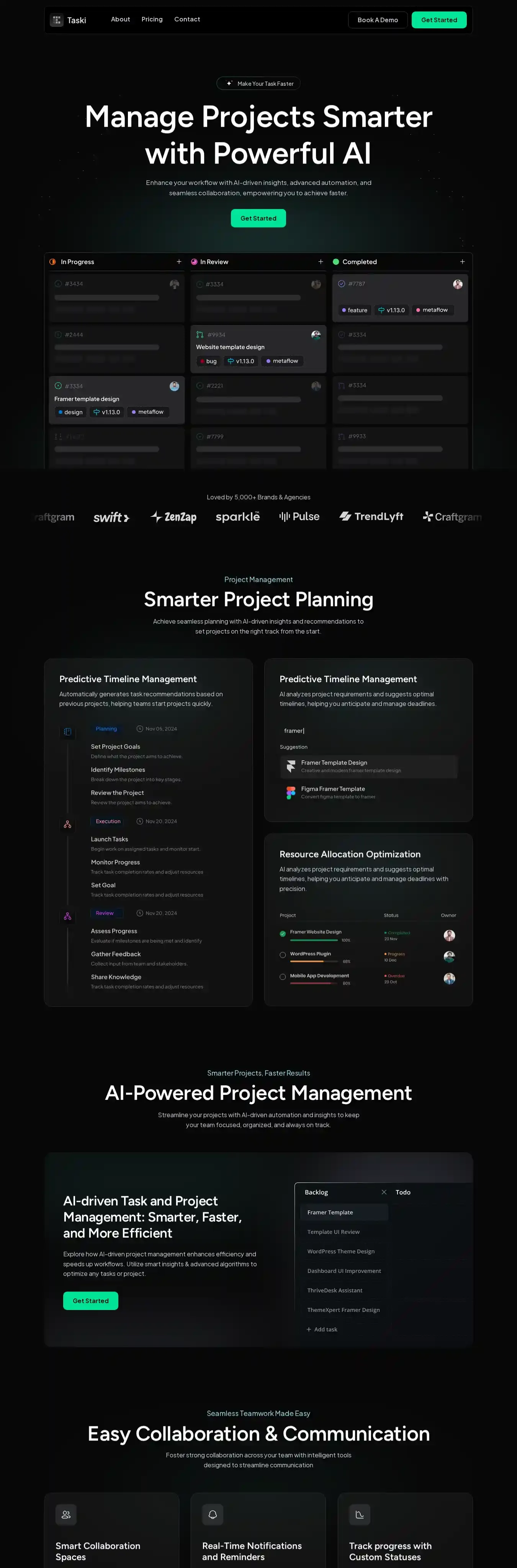 Taski home page on desktop