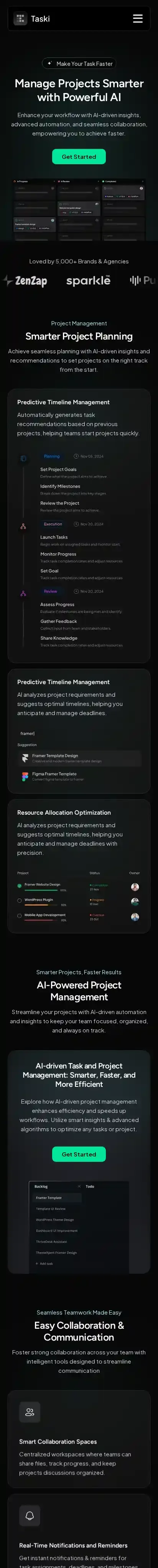 Taski home page on mobile