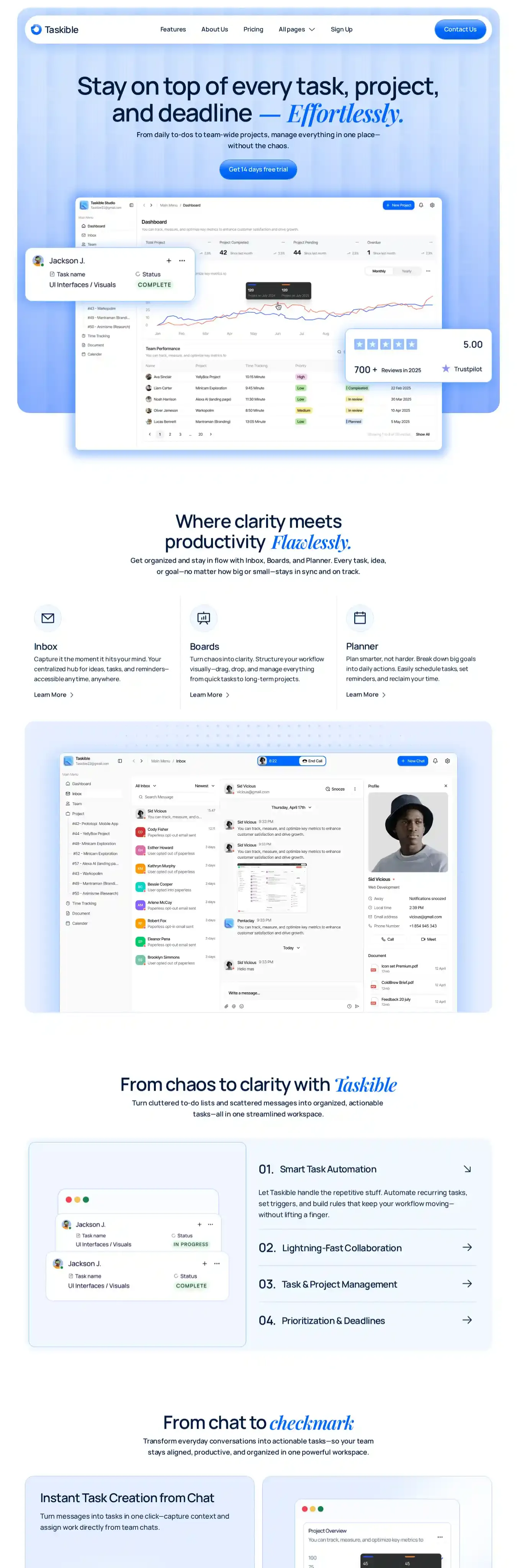Taskible home page on desktop