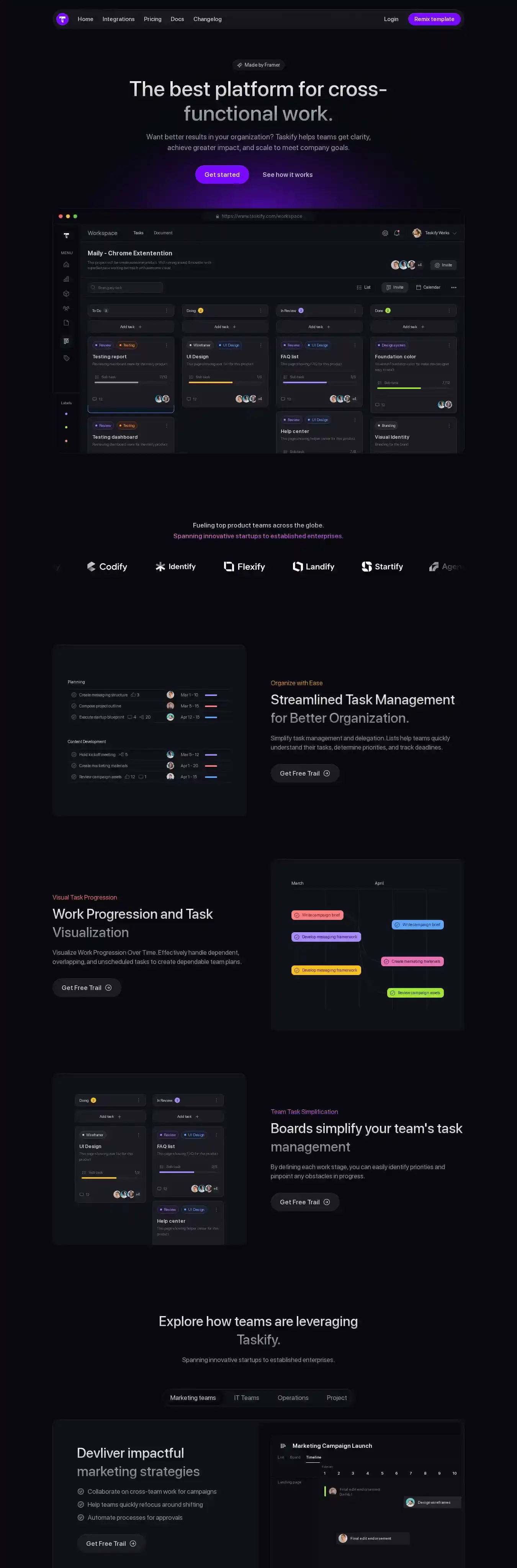 Taskify home page on desktop