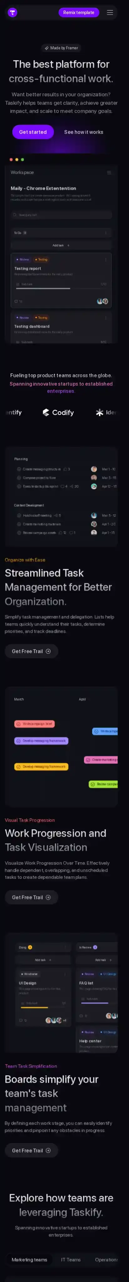 Taskify home page on mobile