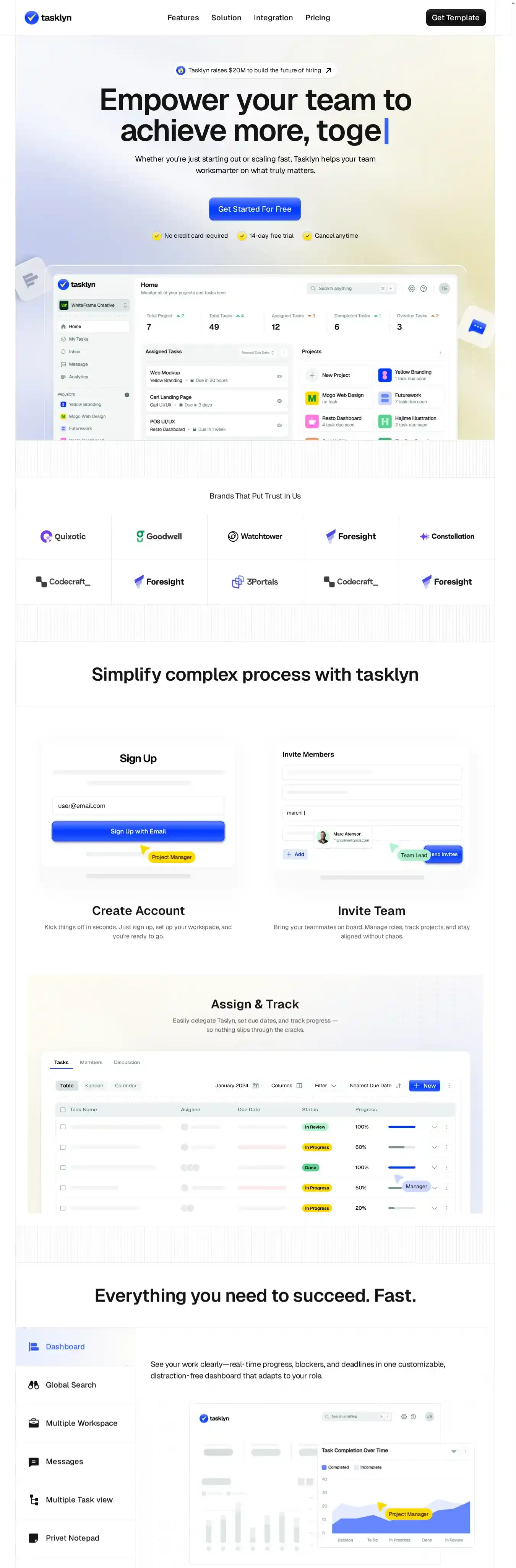 Tasklyn home page on desktop