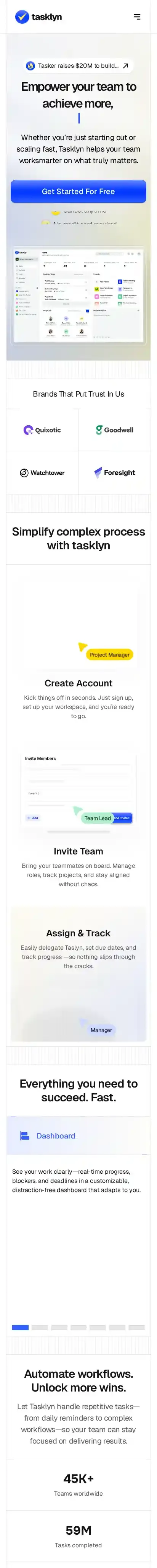 Tasklyn home page on mobile