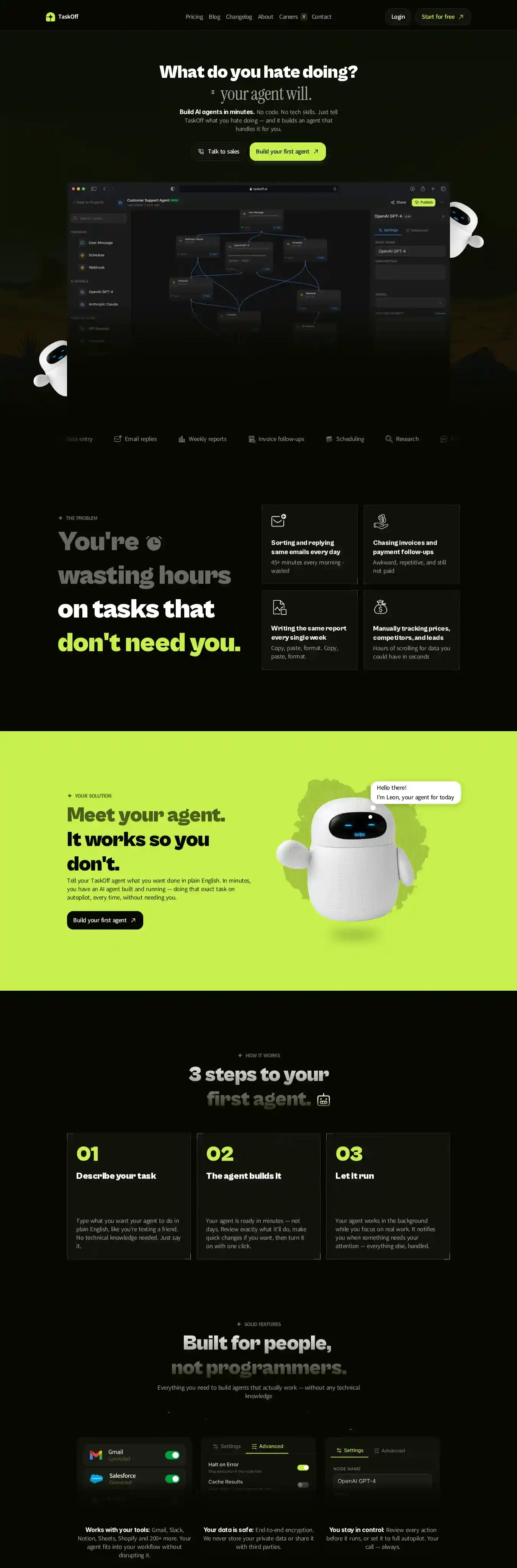TaskOff home page on desktop