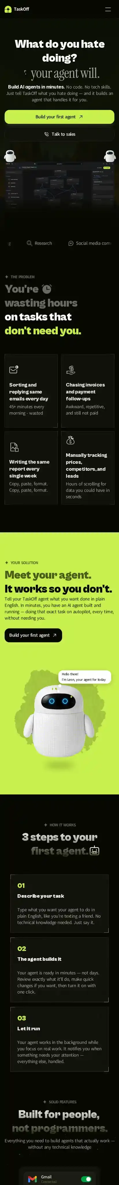 TaskOff home page on mobile