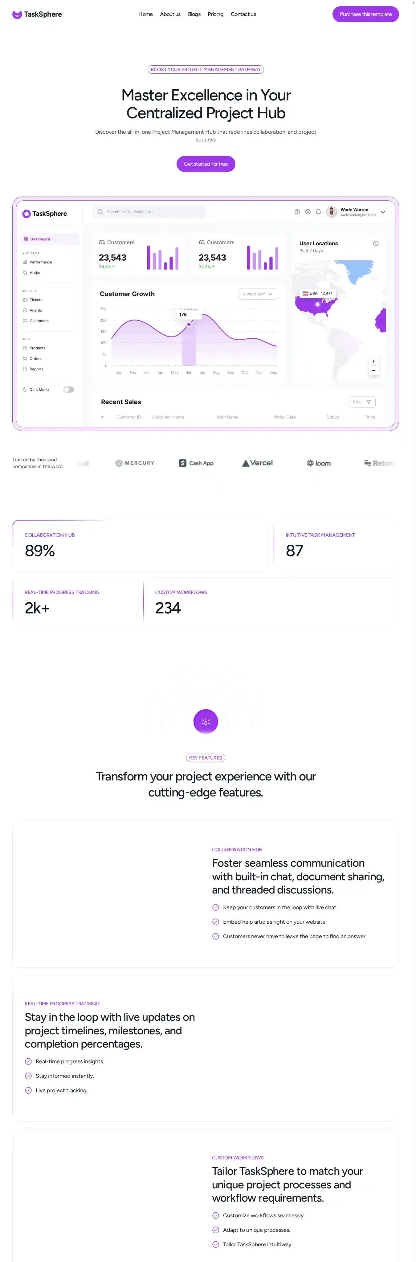 Taskphere home page on desktop