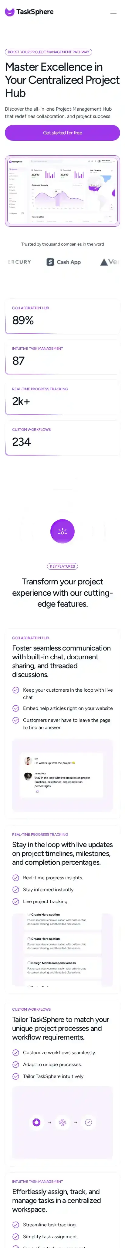 Taskphere home page on mobile