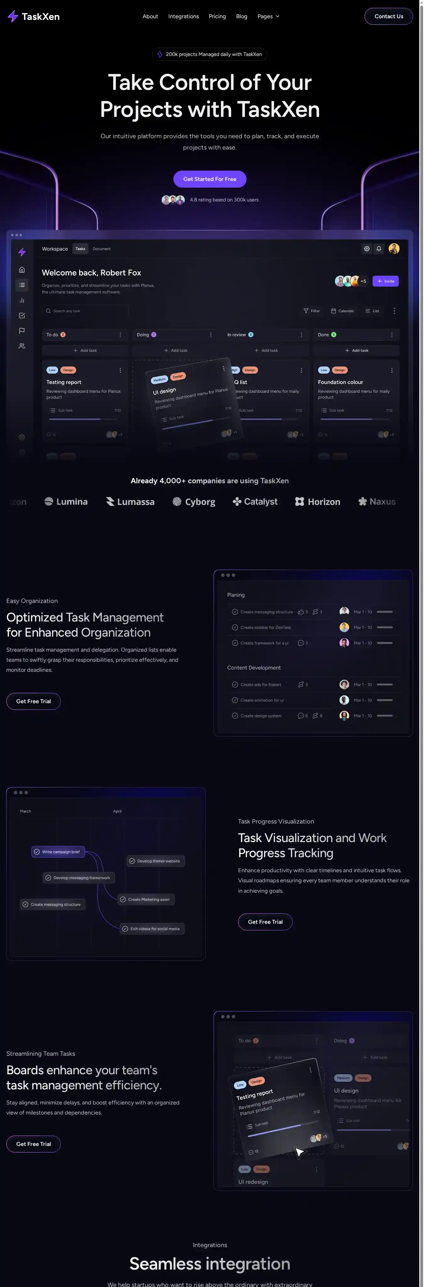 TaskXen home page on desktop