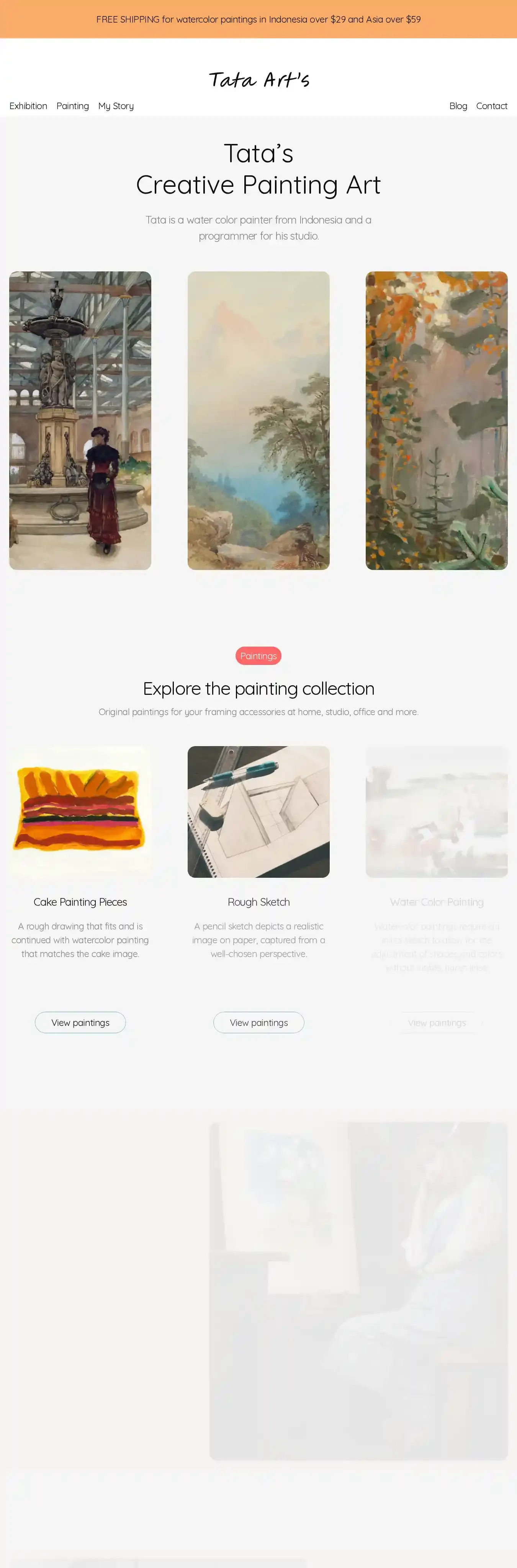 Tata Art's home page on desktop