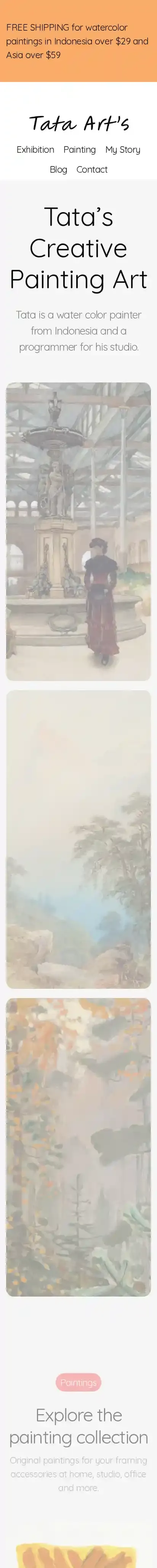Tata Art's home page on mobile
