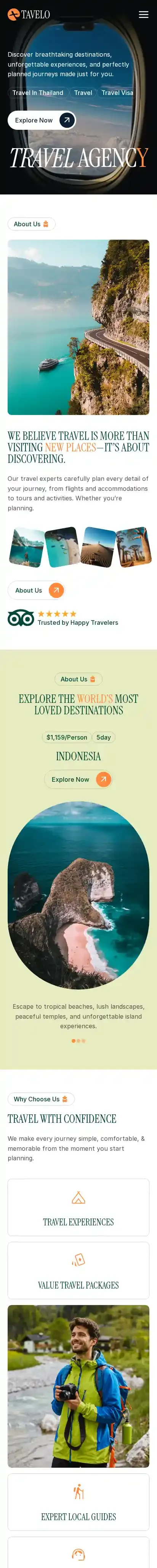 Tavelo home page on mobile