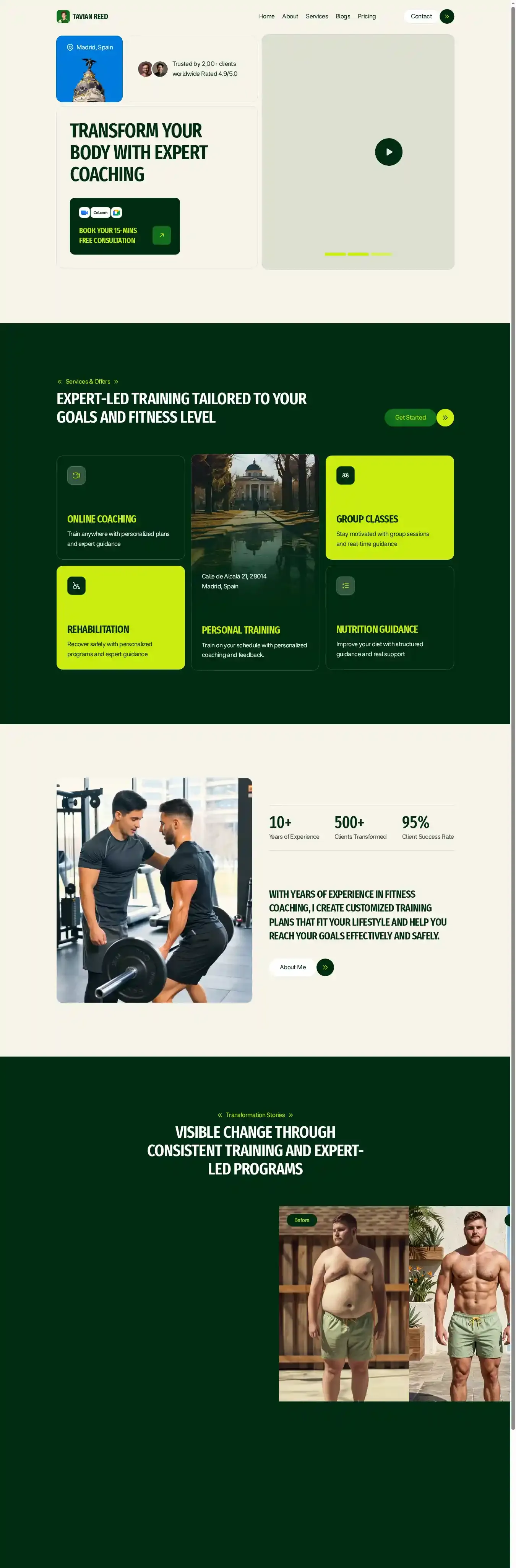 Tavian Reed home page on desktop
