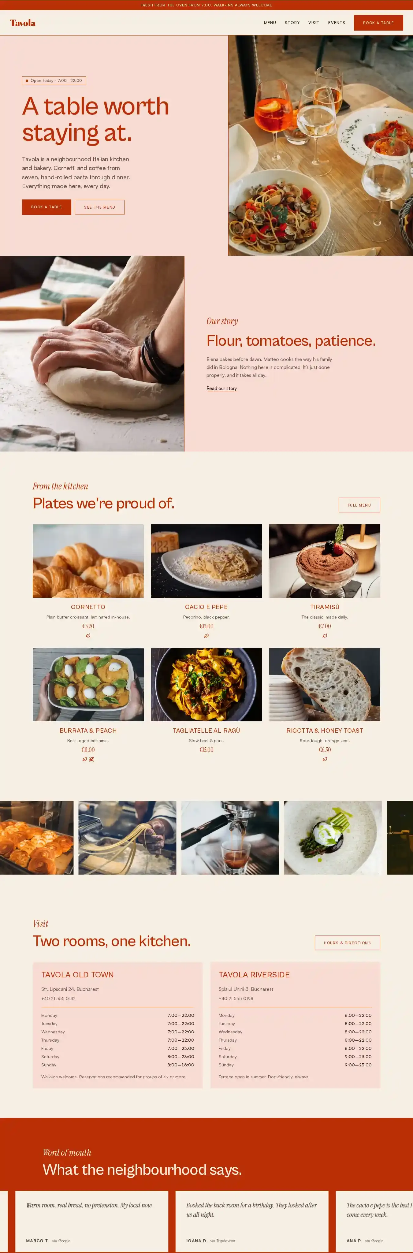 Tavola home page on desktop