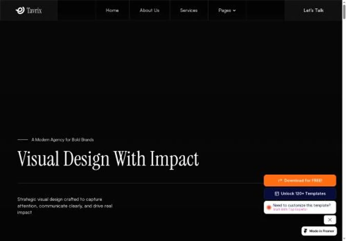 Tavrix home page on desktop
