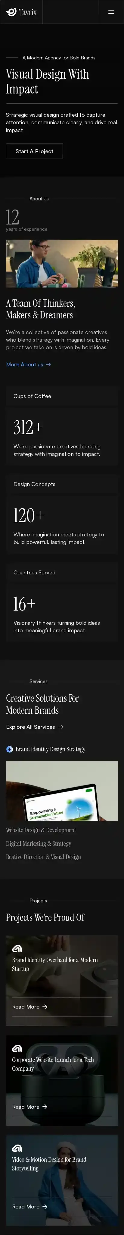 Tavrix home page on mobile