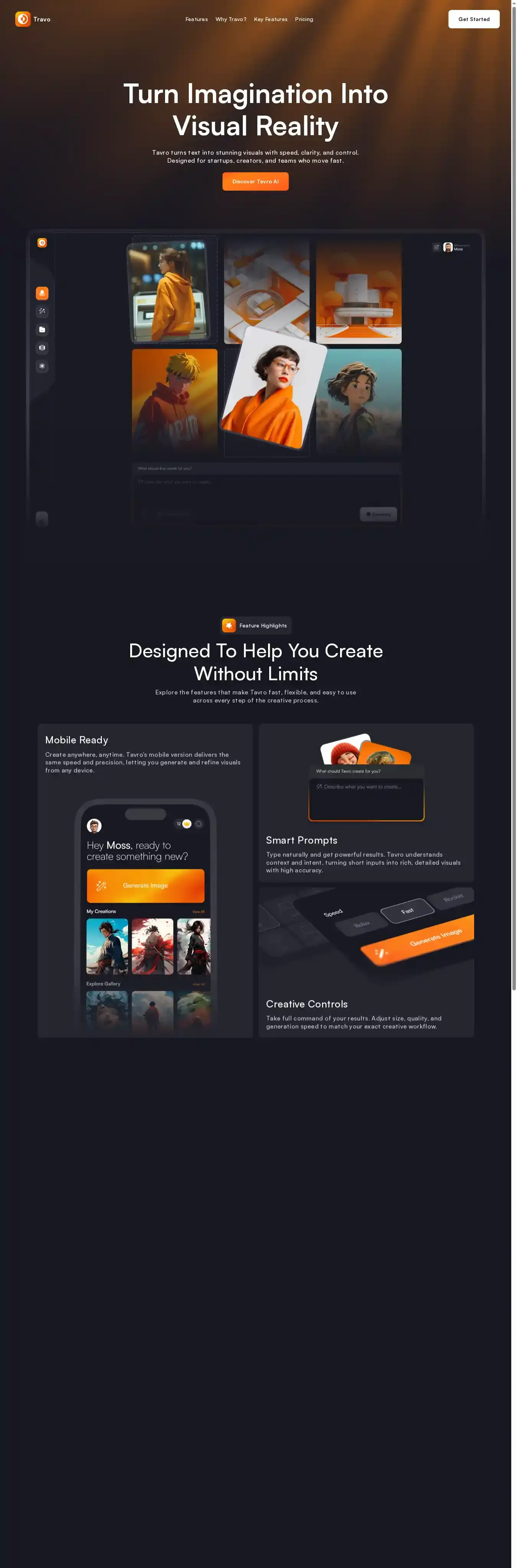 Tavro home page on desktop