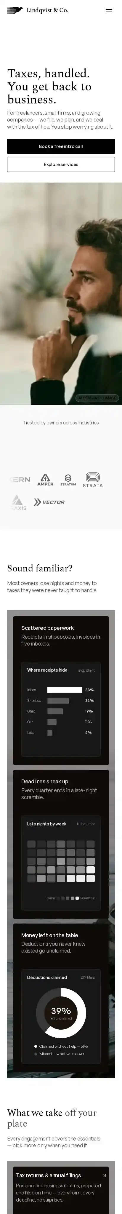 Tax Consultant home page on mobile