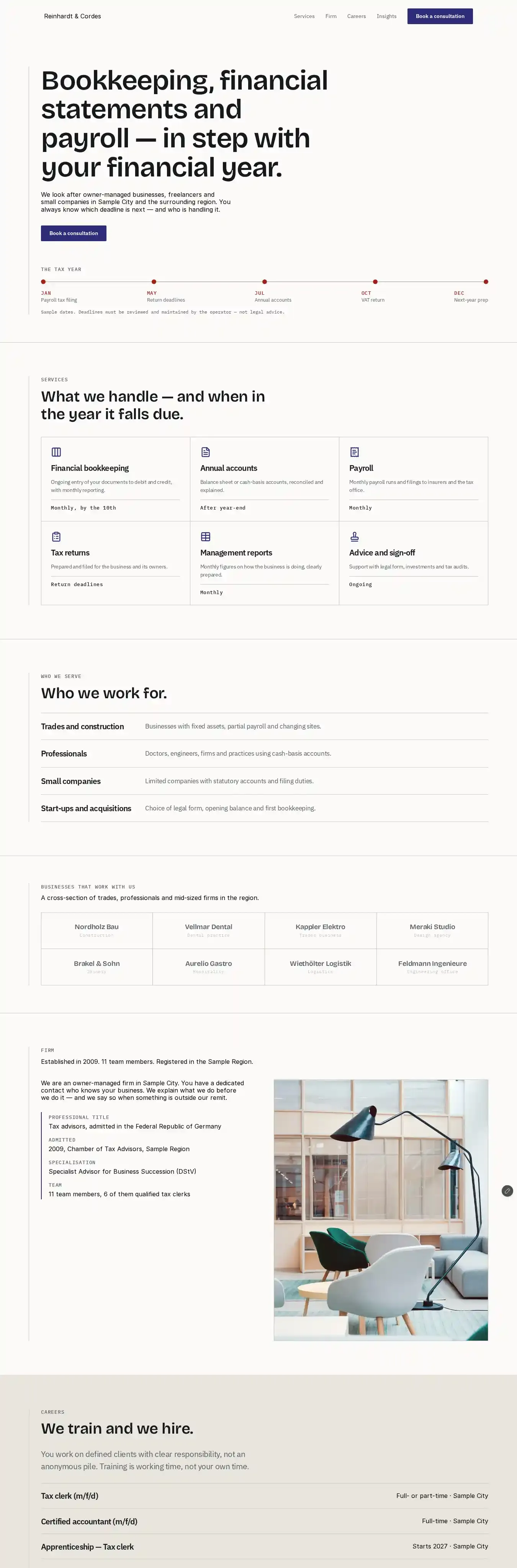 Tax Firm home page on desktop