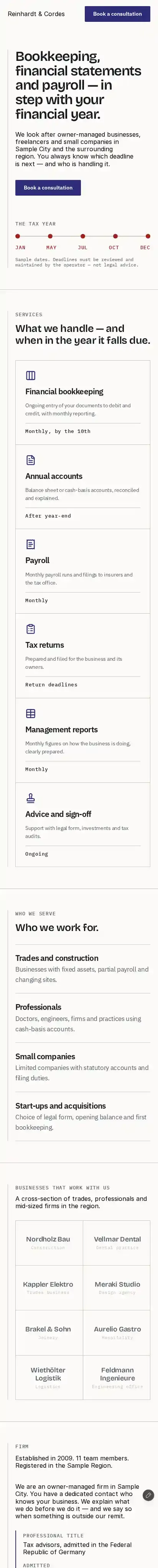 Tax Firm home page on mobile