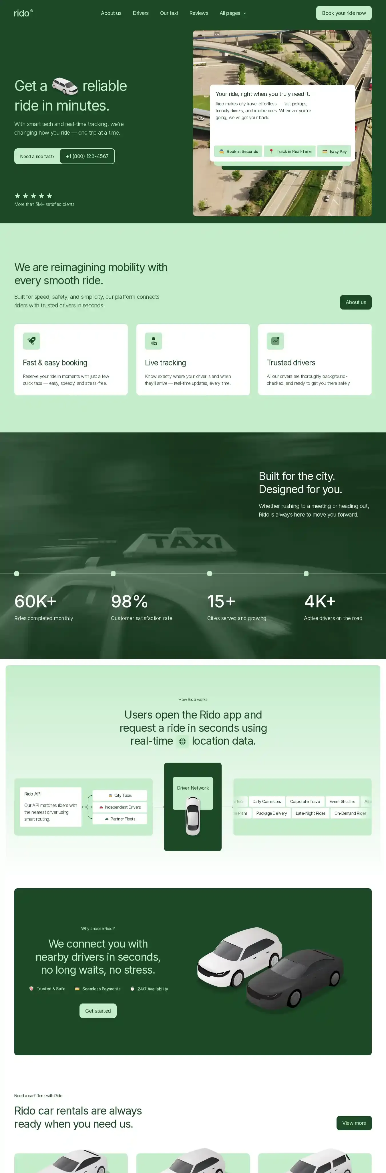 Taxis home page on desktop