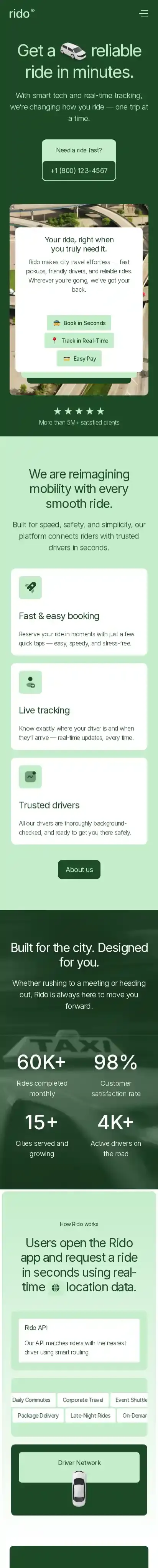 Taxis home page on mobile