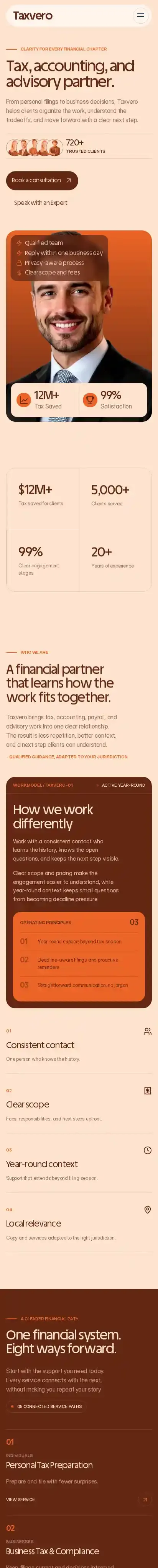 Taxvero home page on mobile