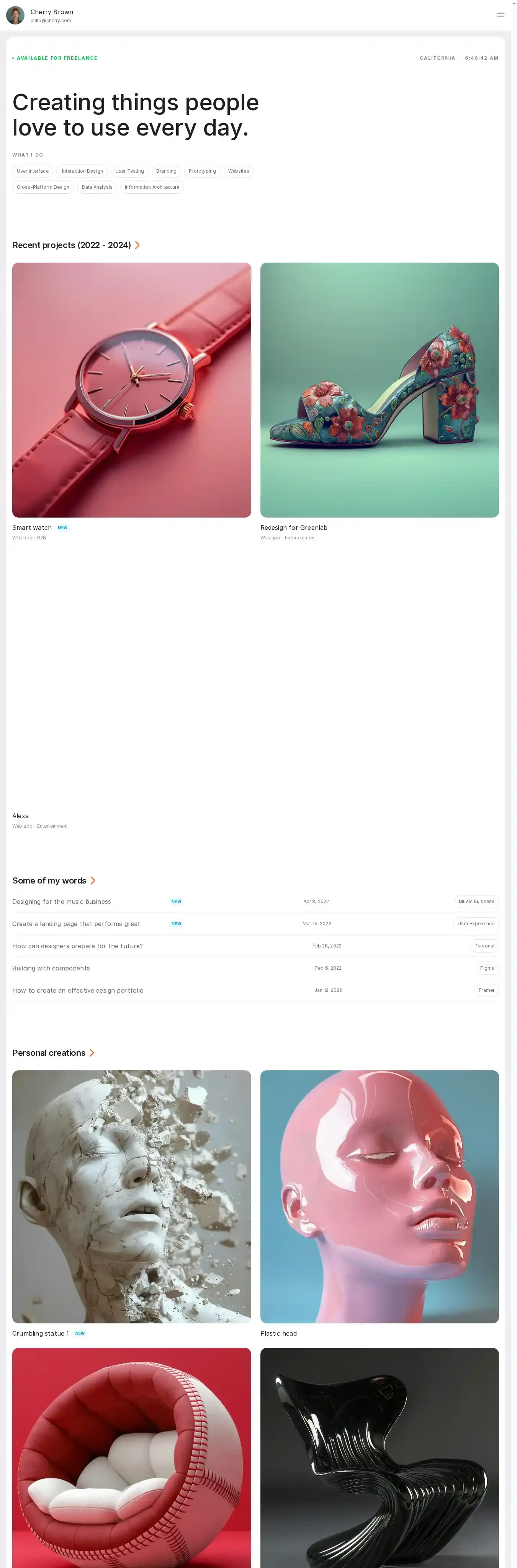 TD_Cherfolio home page on desktop
