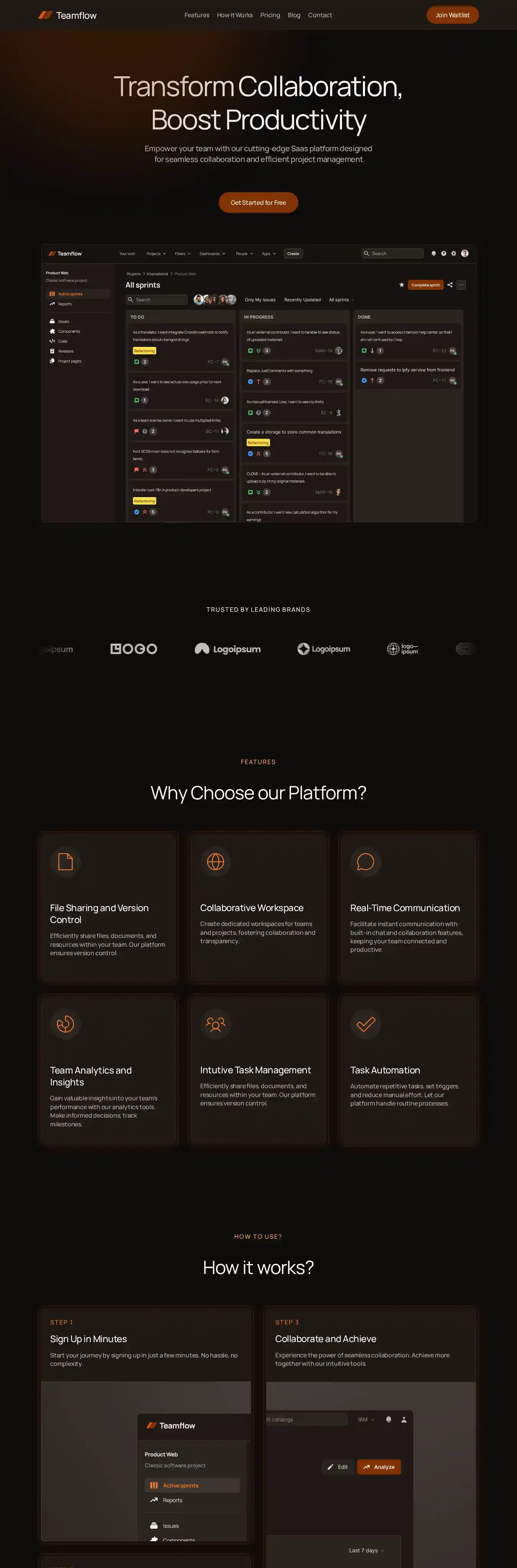 Teamflow home page on desktop