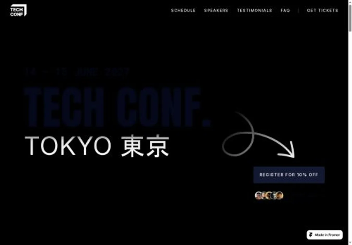 Tech Conf. home page on desktop