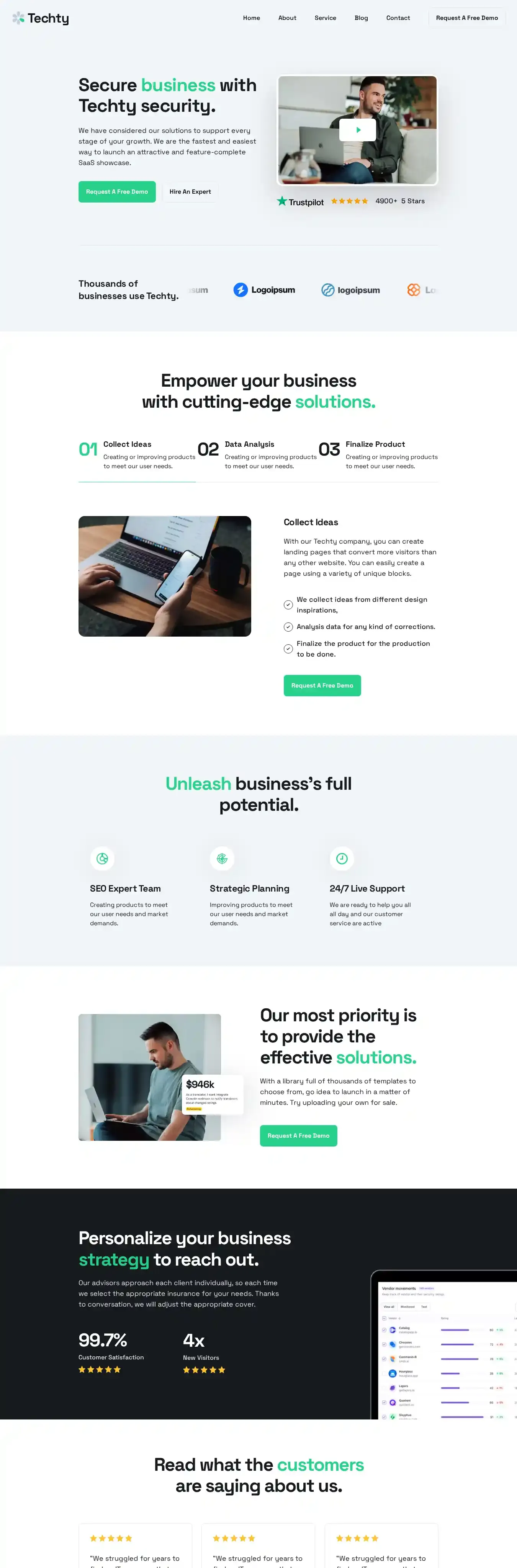 Techty home page on desktop