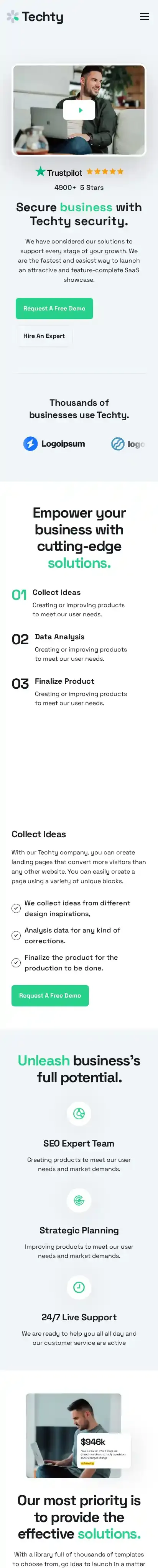 Techty home page on mobile