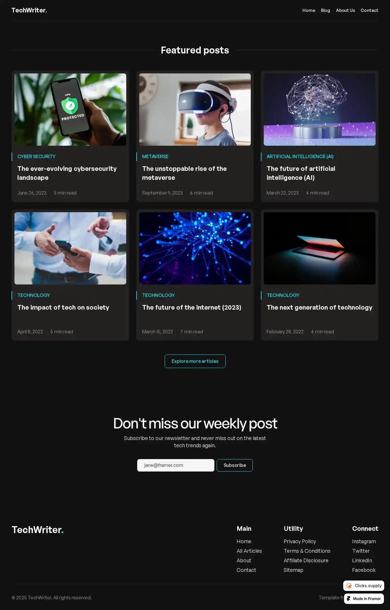 TechWriter home page on desktop