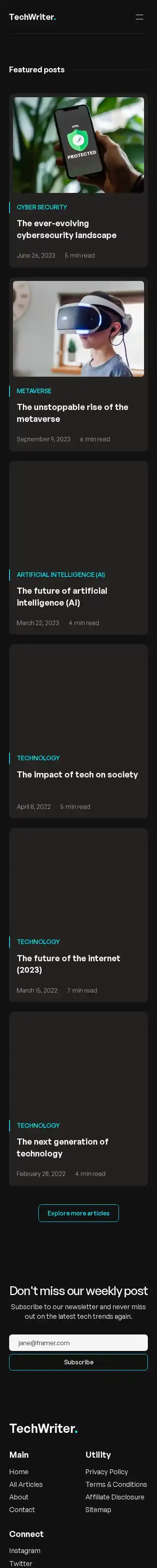 TechWriter home page on mobile