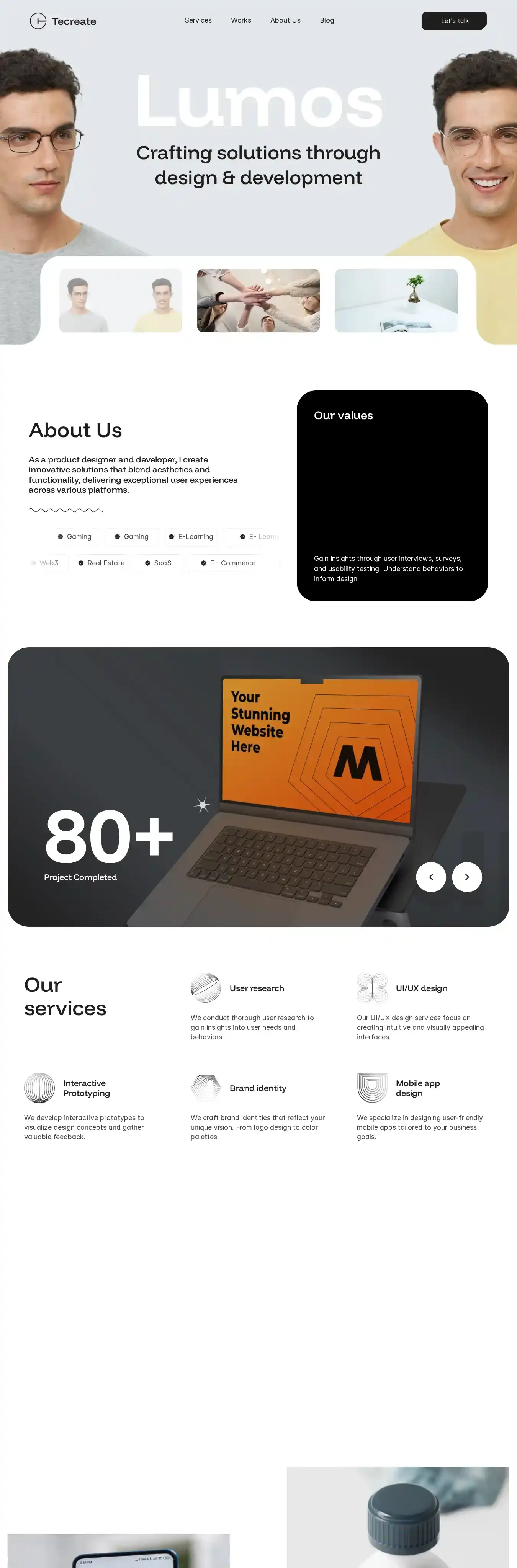 Tecreate home page on desktop