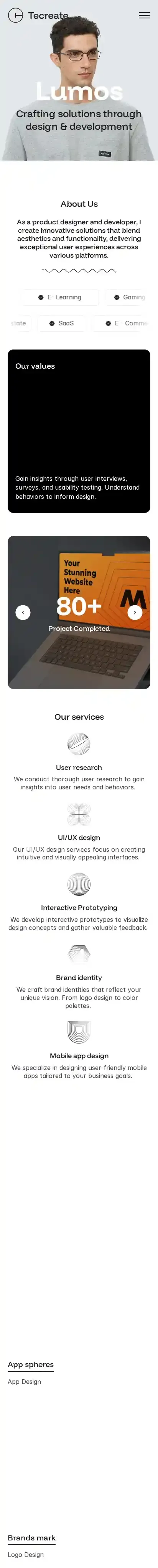 Tecreate home page on mobile