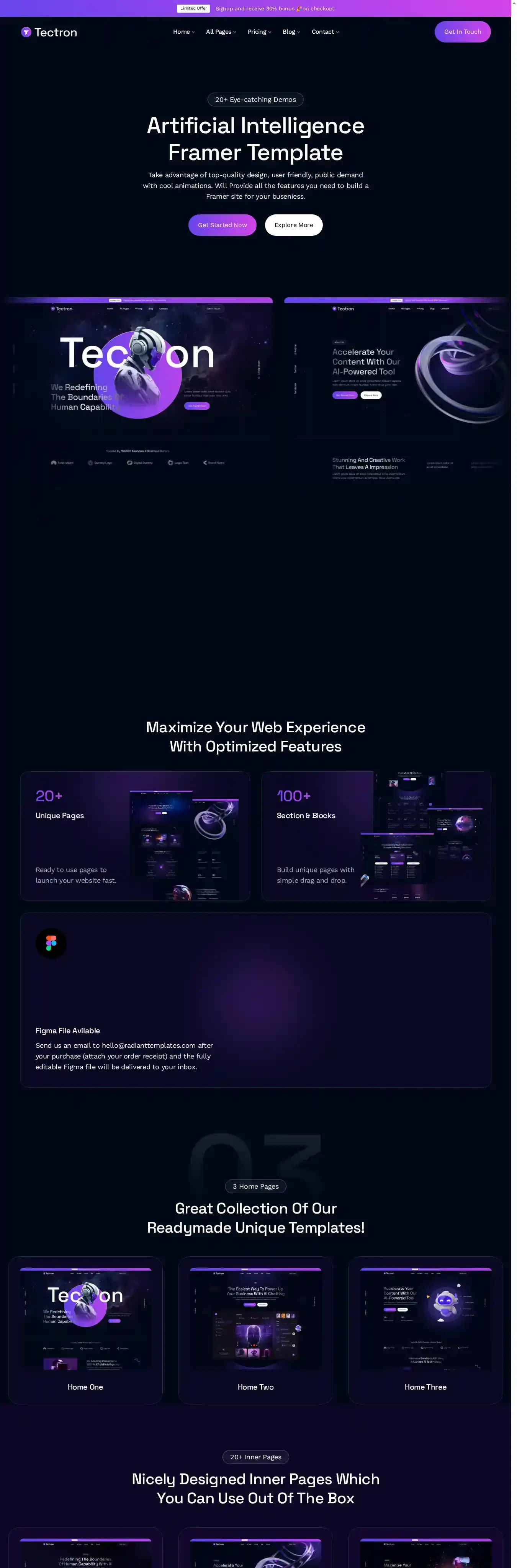 Tectron home page on desktop