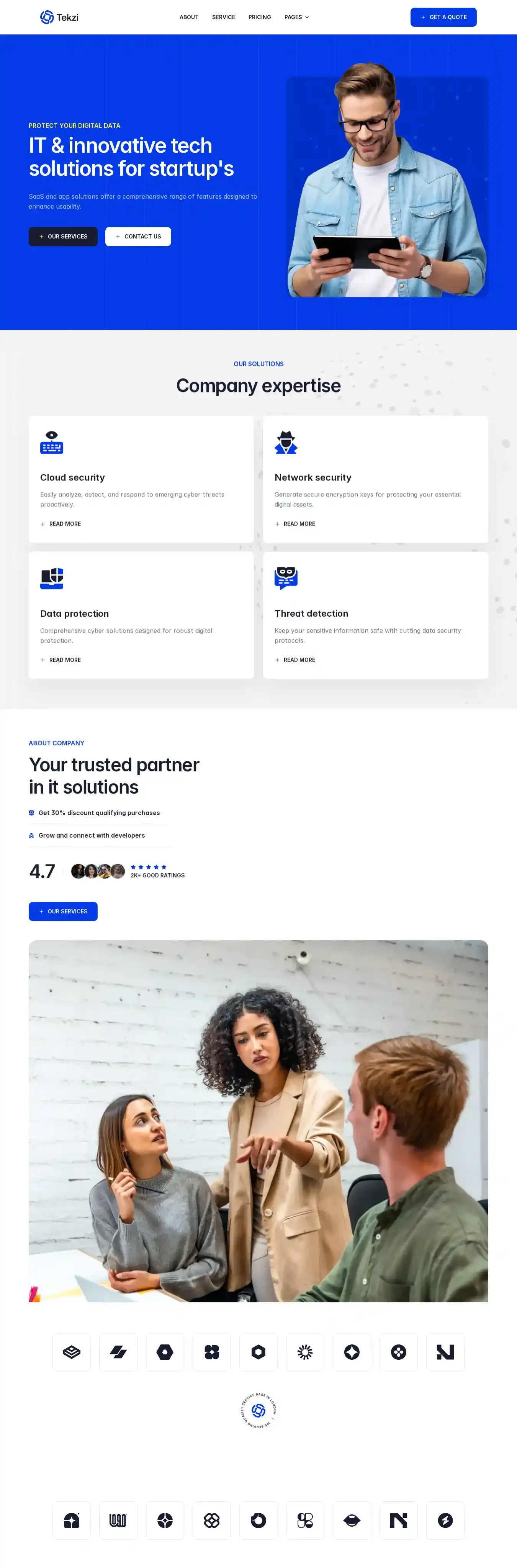 Tekzi home page on desktop